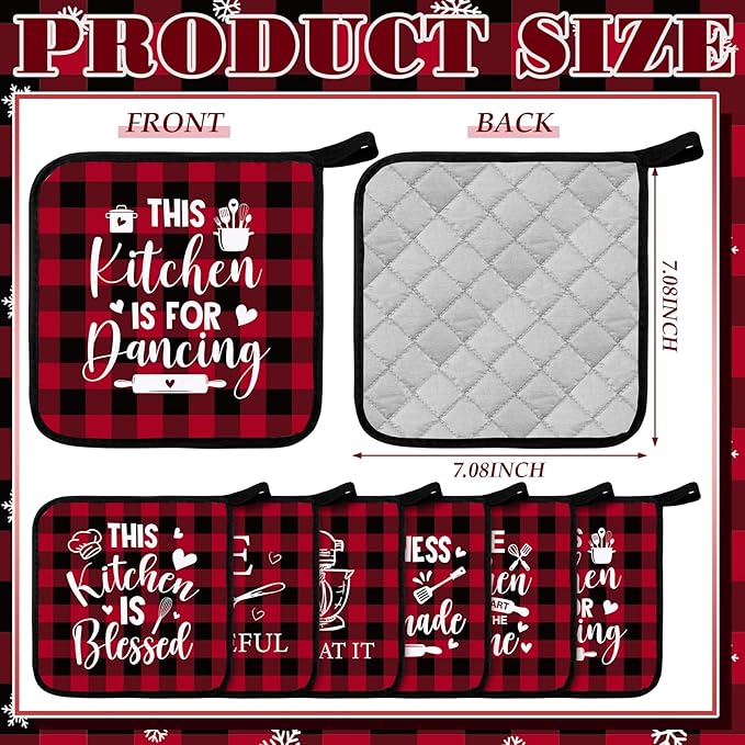 Bencailor 12 Pcs Pot Holders with Pocket Kitchen Hot Potholders Hot Pad Oven Mitts Cookie Bag Oven Gloves for Kitchen Gift Baking Cooking (Red and Black,Cooking Tool)