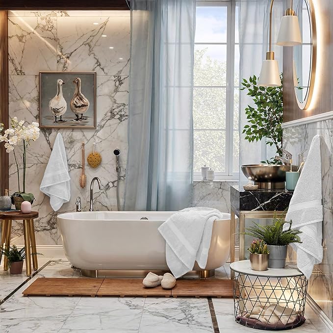 RIVERSIDE Luxury 6 Piece Towel Set, 2 Bath Towels, 2 Hand Towel, 2 Wash Cloths, 100% Cotton, 600 GSM Hotel Quality, Soft, Highly Absorbent Towels for Bathroom, White Towel Sets
