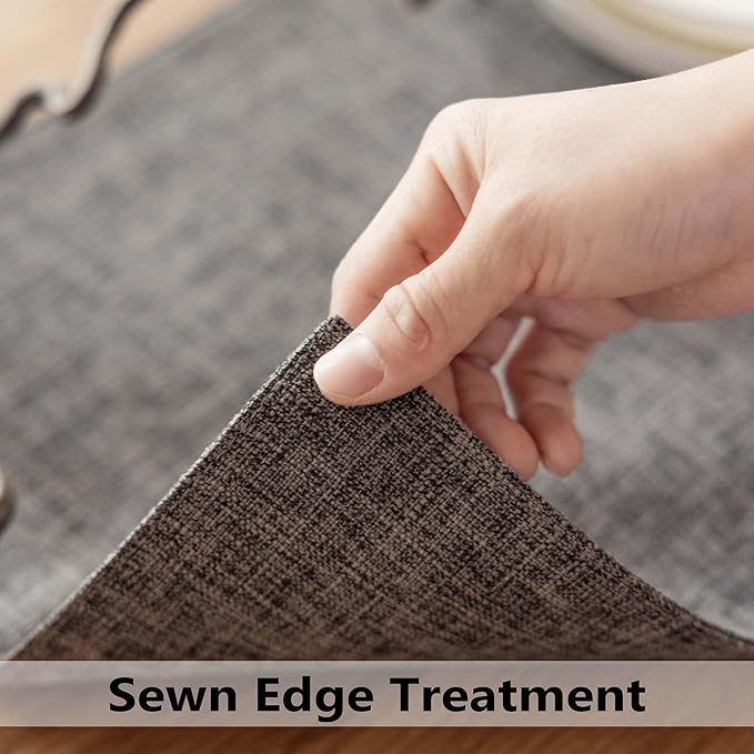 Demetex Grey Linen Placemats Set of 8 Stain Resistant Fabric Place Mats Classic Plate Mats for Kitchen Dining Table Decor, 13x19 inch, Dark Grey