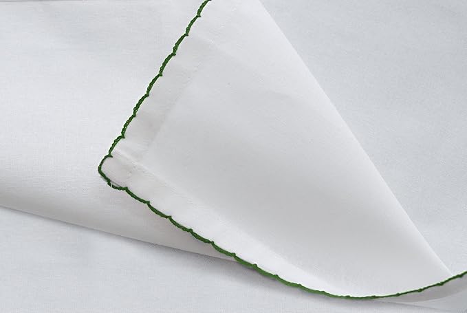 COTTON CRAFT Cloth Napkins - Set of 12 Pure Soft Cotton White Dinner Napkins with Colorful Border Trim – Absorbent Reusable Fabric Serviettes for Dining Table, Parties, Weddings, Everyday Use - 17x17