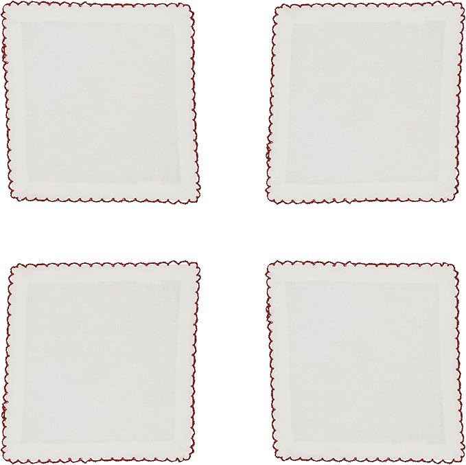 SARO LIFESTYLE Whip Stitched Table Napkins (Set of 4), Red, 6" (1442.R6S)