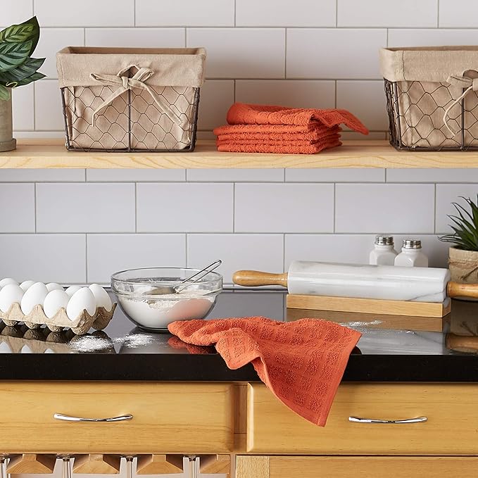 DII Basic Terry Collection Solid Windowpane Dishcloth Set, 12x12, Spice, 6 Piece