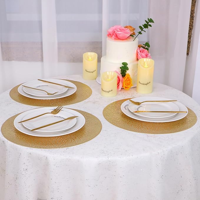 Snowkingdom Gold Placemats Set of 18, 15 Inch Round Vinyl Metallic Place mats, Golden Washable Easy Clean Wipeable Non Slip Stain Resistant Kitchen Dining Table Mats for Halloween Party Decoration
