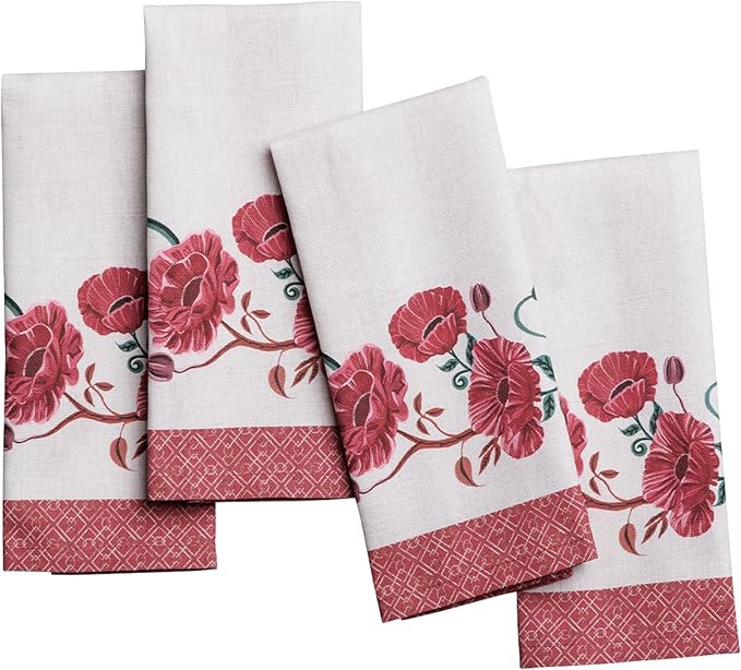 Maison d' Hermine Cloth Napkins Set of 4 100% Cotton Everyday Reusable Square Napkins Cloth Washable Dinner Party Wedding Restaurant Gifts for Mothers Day Spring/Summer (Poppy, 18" x 18")
