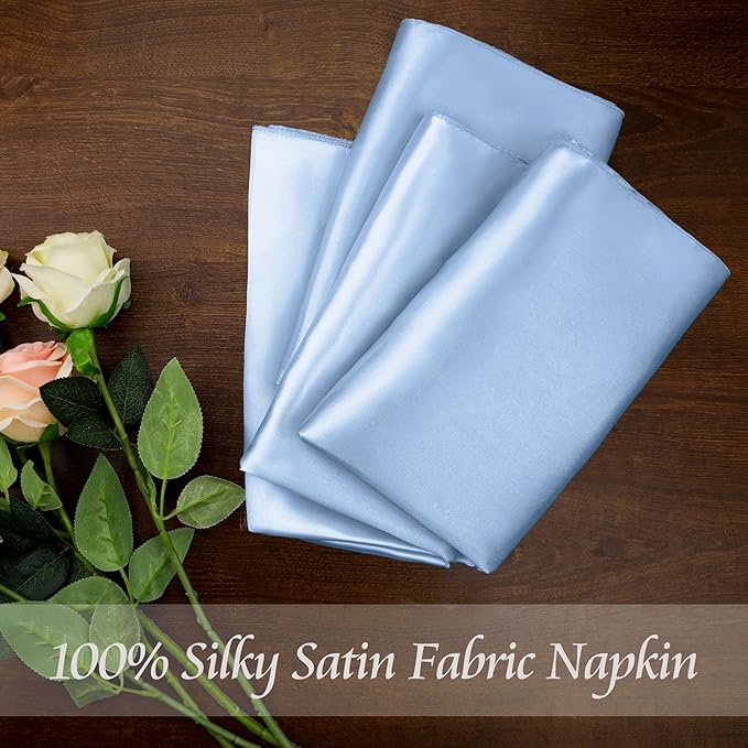 Manyshofu 60 Pieces Baby Blue Satin Napkins - 20x20 Inches Cloth Napkins, Square Satin Fabric Napkin Set - Soft & Reusable Table Napkin for Wedding Dinner Party Lunch