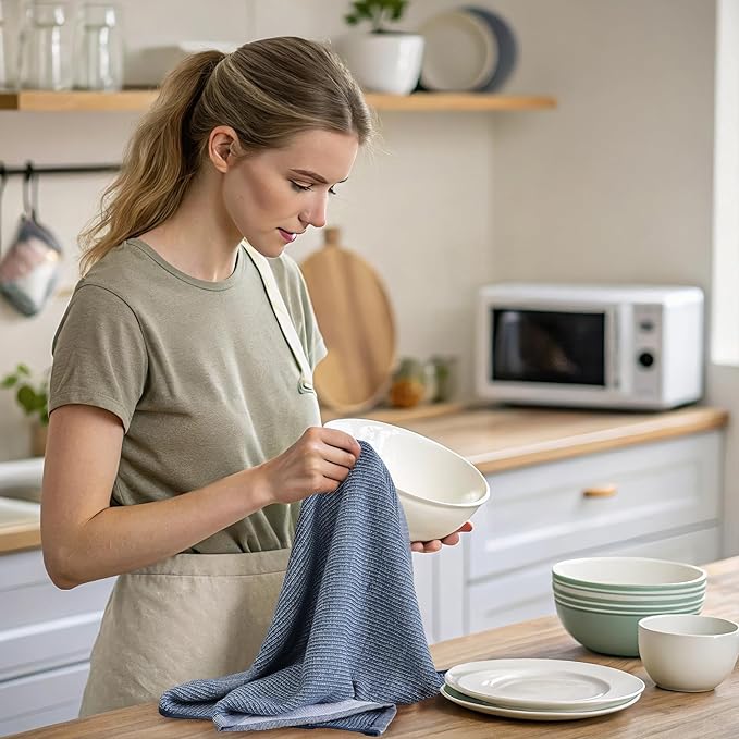 Mordimy Premium Kitchen Towels 6 Pack (18 x 28 Inches, Navy Blue/Grey/Black), Large Cotton Flat & Terry Kitchen Hand Towel, Super Absorbent Tea Dishtowels Set with Hanging Loop