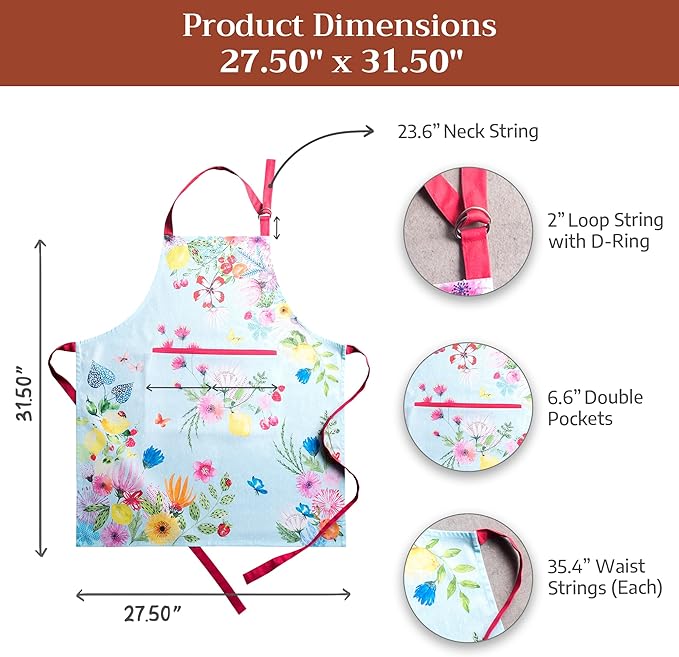 Maison d' Hermine 100% Cotton Apron for women with Pocket Kitchen Chef Apron for Men Cooking Mothers Day Gifts