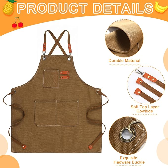 Toulite 4 Pack Canvas Chef Apron for Men with Adjustable Strap Cross Back Cotton Barber Apron with Pocket, 26 x 30''