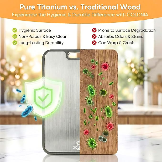 2-IN-1 Double-Sided Titanium Cutting Board –100% Titanium Side, Durable Wheat Straw Back,Easy to Clean,Non Toxic Maintains Freshness & Pure Surface 15.8 x 10.35 in, Premium Kitchen & Home Prep Board