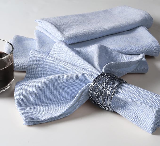 Native Fab Spring Easter Cloth Napkins - Set of 4 (17x17) 100% Cotton - Textured Chambray Pastel Blue - Soft, Absorbent, Washable, Reusable Everyday Use, Baby Shower, Dinner, Sunday Brunch, Sky Blue