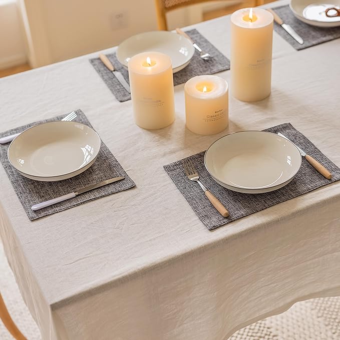 Home Brilliant Linen Placemats Set of 4 Heat Resistant Washable Placemats for Parties Buffet Dinner, 13 x 19 inches, Ash Grey