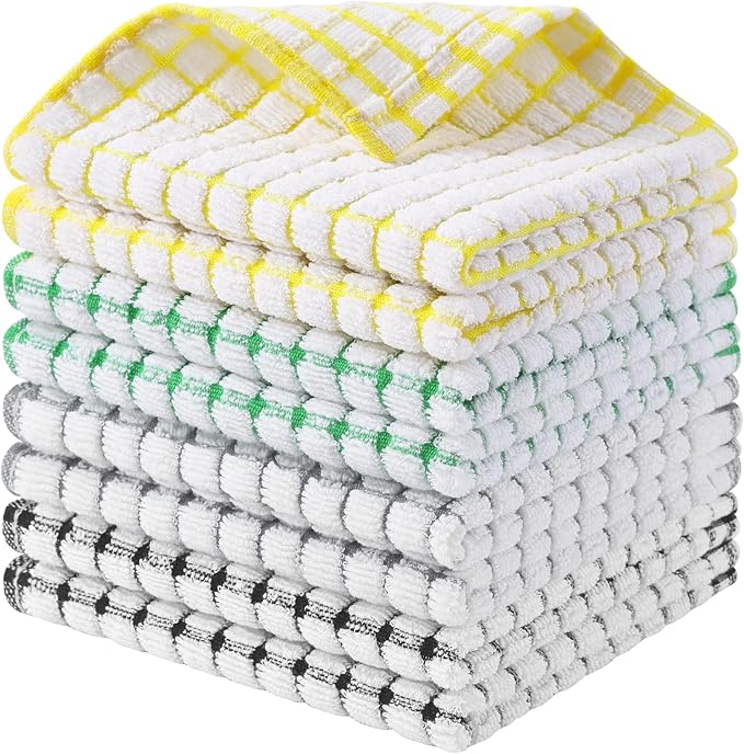 Kitinjoy Cotton 8 Pack Terry Kitchen Dish Cloths, 12 x 12 Inches Super Soft and Absorbent Dish Rags, Quick Drying Dish Towels for Washing Dishes, Multi-Colored