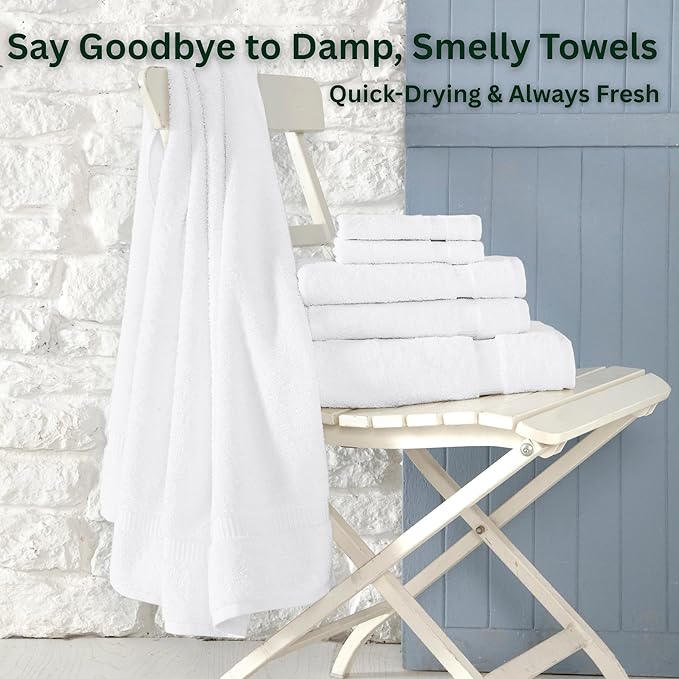 SALBAKOS 100% Turkish Cotton Bathroom Towel Set of 6 White | Premium Quality Turkish Towel Set for Gift | Hotel Collection Bath+Hand+Washcloth Towel Sets | Made in Turkey (White, 6 Piece Towel Set)
