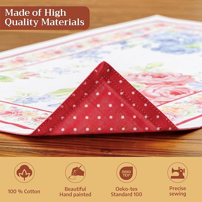 Maison d' Hermine Placemats Set of 4 100% Cotton Washable Cloth Place Mats Reusable Table Mats for Kitchen Dining Party Wedding Gifts for Mothers Day Spring/Summer (Vintage Floral, 13" x 19")