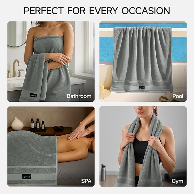 REDKISS 4 Pack Large Bath Towels Set, 100% Cotton, 31x63 in, Heavyweight 760G, Highly Absorbent & Quick Dry, Super Soft Luxury Towels for Bathroom,Hotel Collection - Gary