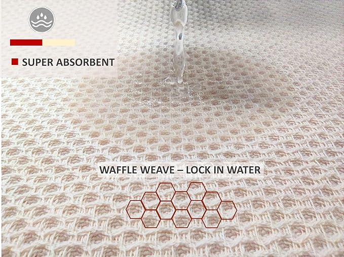 Kitchen Towels 100% Cotton Waffle Weave Dish Towel for Cleaning Drying Dishes Extra Absorbent and Soft, Dish Cloth,13 x 28 in(Beige-4 Pack)