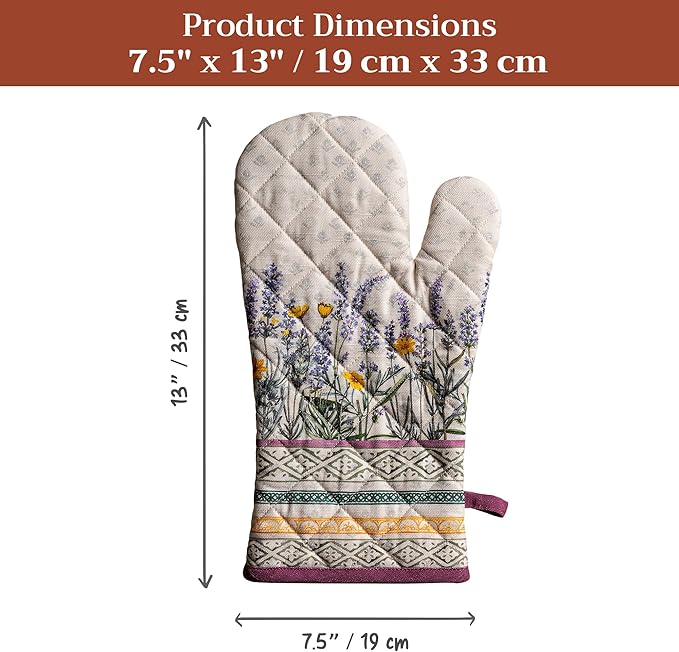 Maison d'Hermine Oven Gloves 100% Cotton Oven Mitt 7" x 13" with Loop Heat Resistant BBQ Cooking Gloves Baking Grilling Gifts for Mothers Day Spring/Summer (Pack of 1, Fanny Lavender)