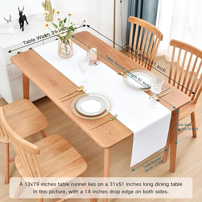 Farmhouse Rustic Table Runner White Faux Linen Table Runners Water Resistant Table Runner 72 inches Long for Living Room Dresser Bedroom Kitchen Dining Party 13x72 Inch