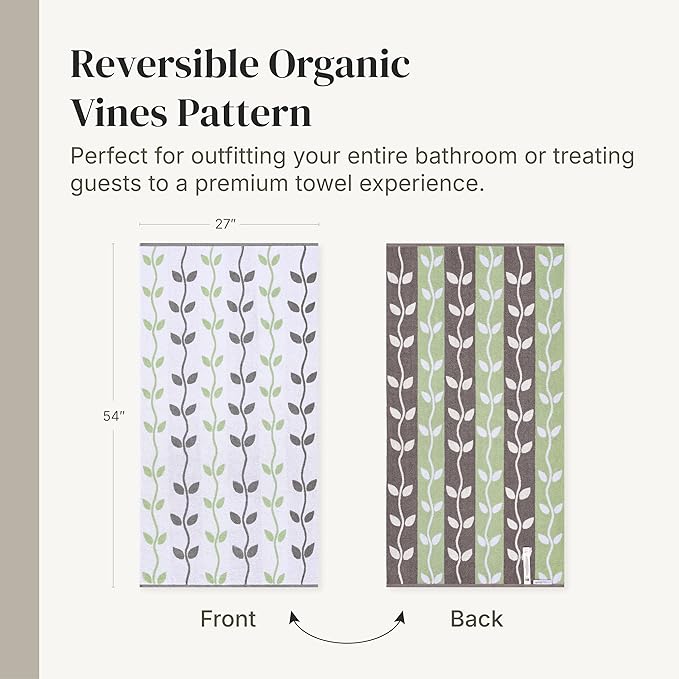Modern Threads Natural Vine 6-Piece 100% Cotton Towel Set – Yarn Dyed Jacquard – Includes 2 Bath Towels, 2 Hand Towels, 2 Washcloths – Absorbent, Quick Dry, Soft & Durable – Gray