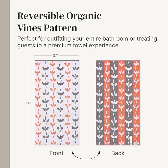 Modern Threads Natural Vine 6-Piece 100% Cotton Towel Set – Yarn Dyed Jacquard – Includes 2 Bath Towels, 2 Hand Towels, 2 Washcloths – Absorbent, Quick Dry, Soft & Durable – Rust Orange