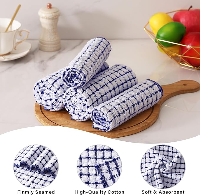 Homaxy Kitchen Towels and Dishcloths Set, 16 x 25 and 12 x 12 Inches, Set of 12 Cotton Terry Kitchen Dish Towels, Super Soft and Absorbent Dish Cloths, Blue
