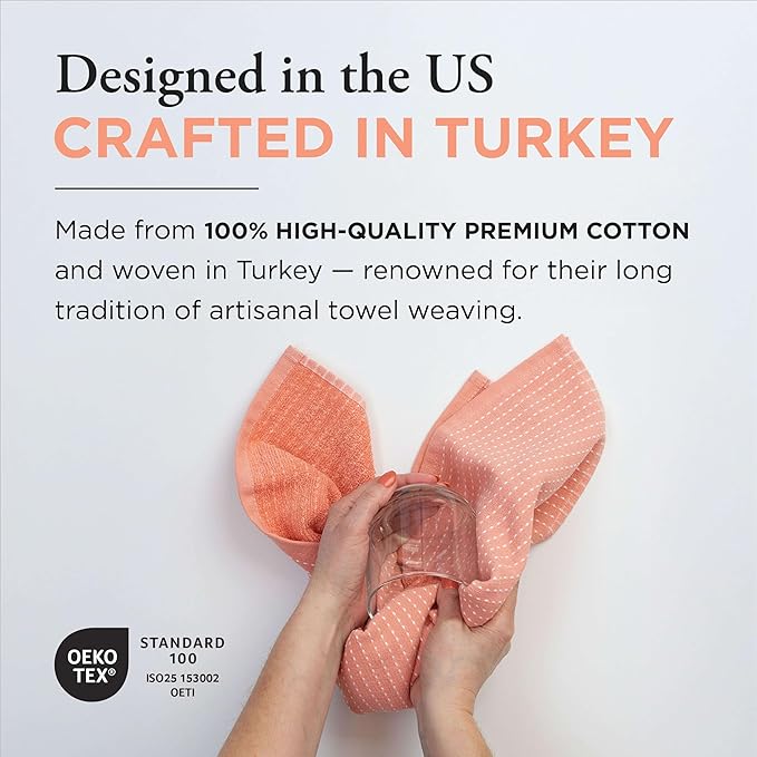 Thyme and Sage 100% Cotton Premium Turkish Kitchen Hand Towel Set, 16"x26", Ultra Absorbent, 350 GSM, Salmon, Pack of 4