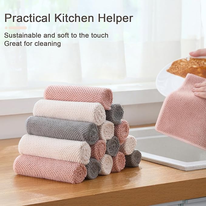 K&janet6am Dish Cloths for Washing Dishes, 12 Pack Kitchen Dish Cloths, Super Absorbent Microfiber Cleaning Cloth, Premium Waffle Dish Towels for Kitchen, 12x12 Inches