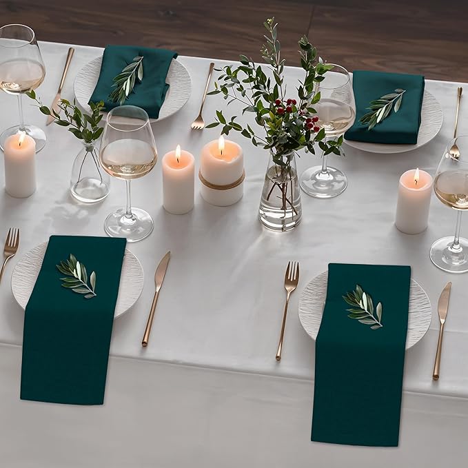 Ruvanti Linen Napkins Set of 12, 18x18 Cloth Napkins, Cotton Linen Blend Napkins Cloth Washable, Soft, Reusable Dinner Napkins for Wedding, Parties, Christmas, Thanksgiving, Everyday Use - Teal