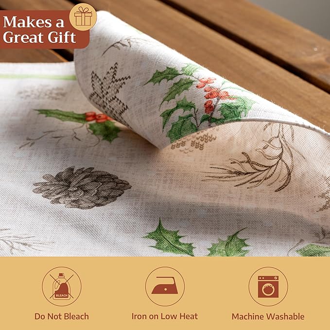 Maison d' Hermine Placemats Set of 4 100% Cotton Washable Cloth Place Mats, Reusable Table Mats for Thanksgiving Christmas Decorations Kitchen Dining Party Wedding (Christmas Dew, 13" x 19")