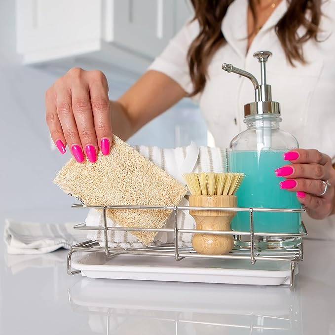Kitchen Sink Caddy Sponge Soap Holder for Countertop Large Kitchen Soap Tray Sink Organizer