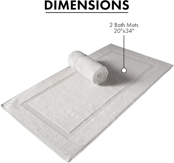 SALBAKOS 100% Turkish Cotton Bath Mat Towel Set of 2 Piece | 20x34 in Large Bath Mats | Luxury Hotel Quality, Thick, Absorbent, Quick Dry Bathmats for Bathroom & Toilet (Stone, 2 Bath Mats)