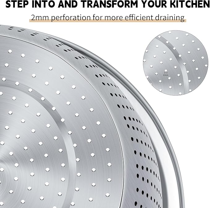 Colander 304 Stainless Steel 5-quart with Mixing Bowls, Strainer for Kitchen Food For washing vegetables, fruit, rice, Dishwasher Safe. (2PC)