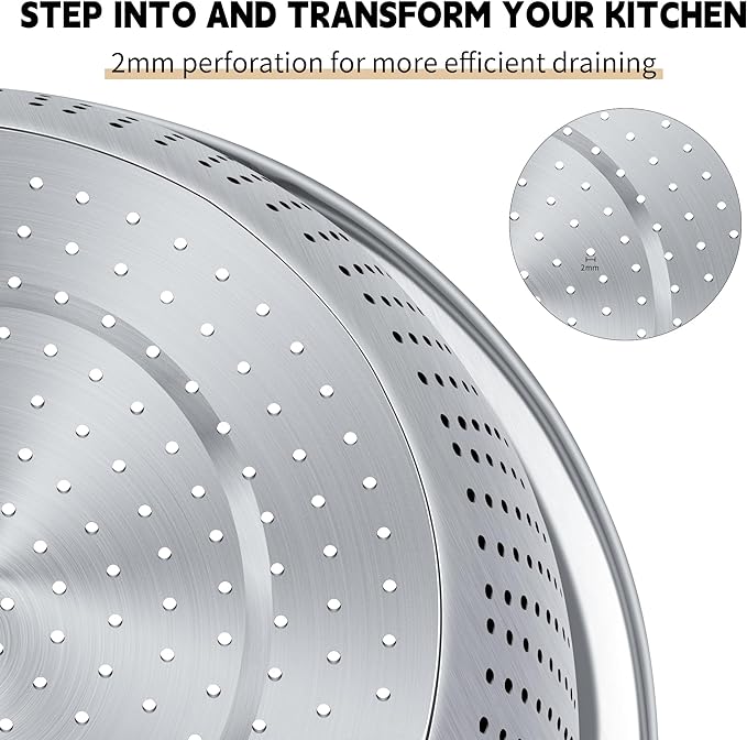 Colander 304 Stainless Steel 4-quart with Mixing Bowls, Strainer for Kitchen Food For washing vegetables, fruit, rice, Dishwasher Safe. (2PC)