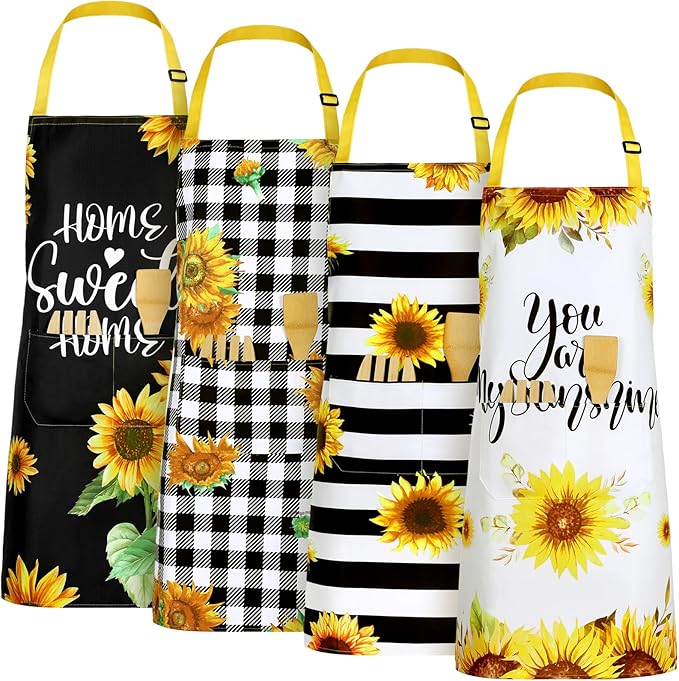Geetery 4 Pcs Chicken Aprons for Women Rooster Print Apron Waterproof Adjustable for Kitchen Cooking