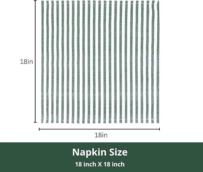 PurpleEssences Plain Striped Cloth Napkins - Set of 12-100% Cotton - 18 x 18 Inch - Spring Easter Summer and Perfect Everyday Use Dinner Napkin - Forest Green and White