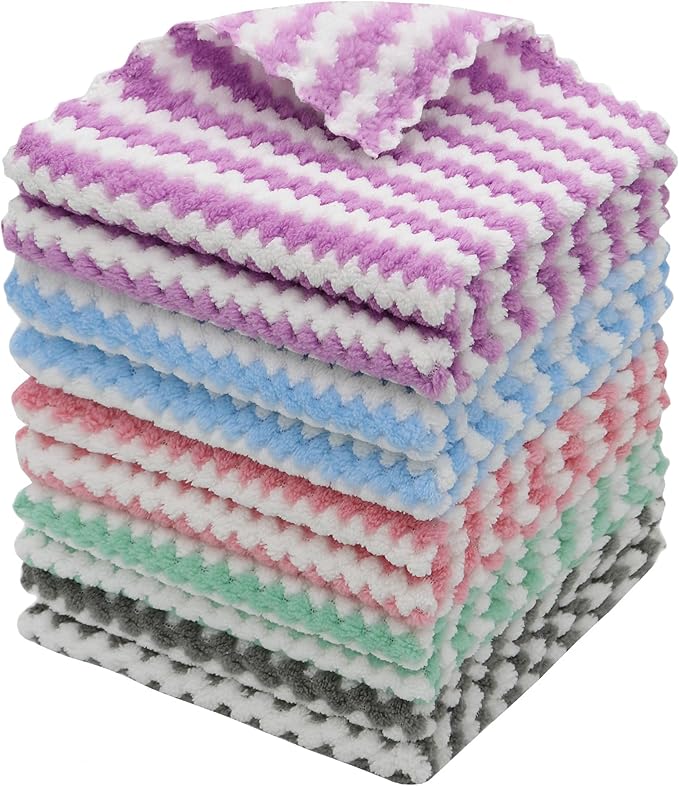 Microfiber Cleaning Cloth Lint Free Cleaning Rags, 10 Pack Fast Drying Dish Rags for Cleaning, Super Absorbent Kitchen Dish Cloths for Wash Dishes,12 in x 12 in, Mix Color