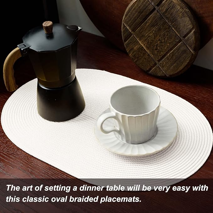 AHHFSMEI Placemats Set of 8 for Dining Table Washable Woven Non-Slip 18x12 inches Placemat Heat-Resistant Durable Table Mats for Dining Table Easy to Clean (White, 8)
