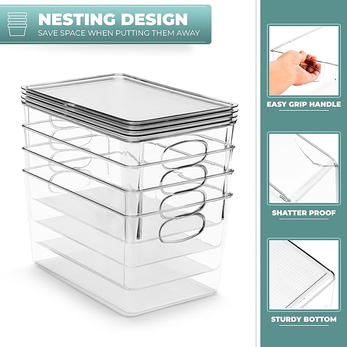 Sorbus Large Clear Plastic Bins with Lids – Stackable Organizer for Toys, Clothes, Medicine, Makeup, Art Supplies, Closet, Bathroom, and Shoes (4 Pack)