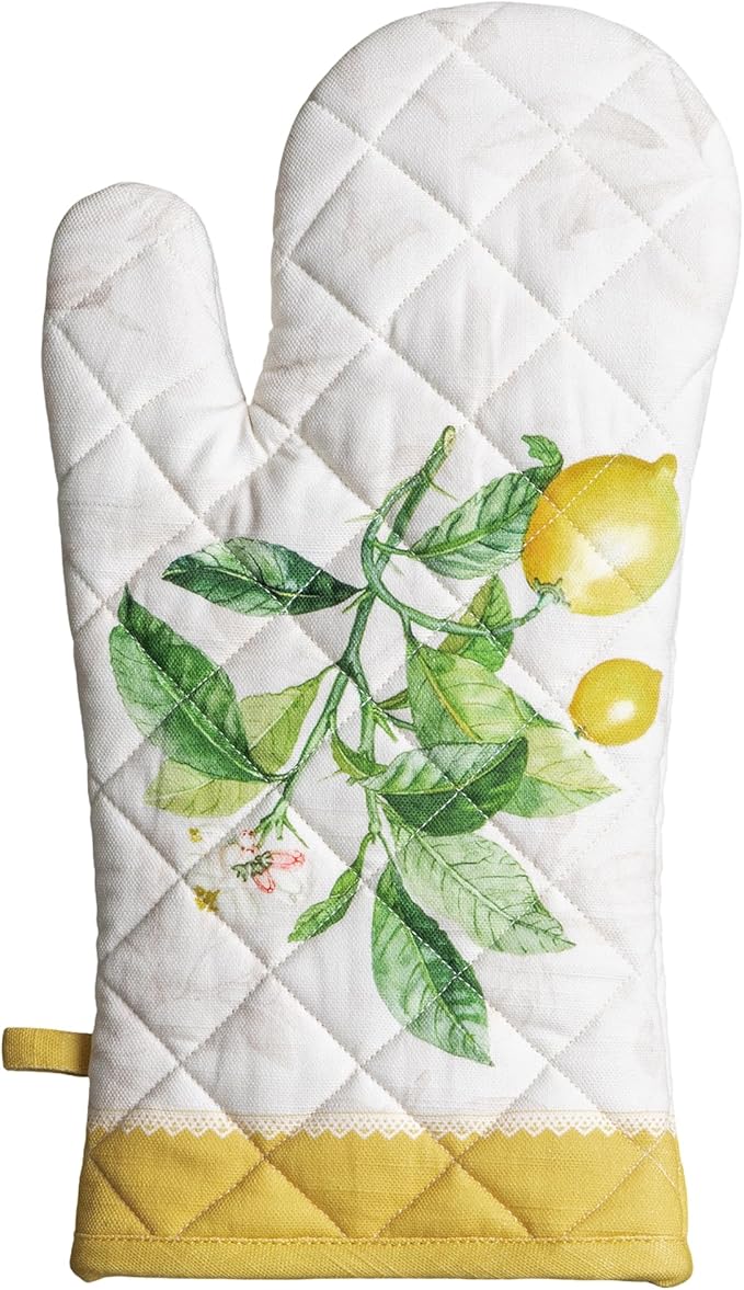 Maison d'Hermine Oven Gloves 100% Cotton Oven Mitt 7" x 13" with Loop Heat Resistant BBQ Cooking Gloves Baking Grilling Gifts for Mothers Day Spring/Summer (Pack of 1, Limoncello)