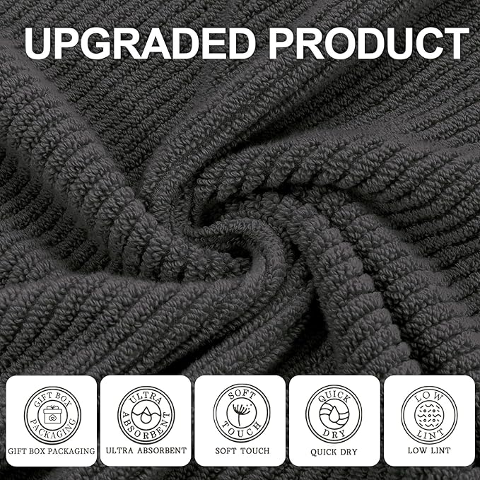 3 Piece Towel Sets for Bathroom, Grey Towels for Showering - 100% Cotton | Quick Dry | Soft | Thick, 1 Large Bath 30" x 56", 1 Hand 18" x 28", 1 Wash Cloth 13" x 13", Bathroom Essentials