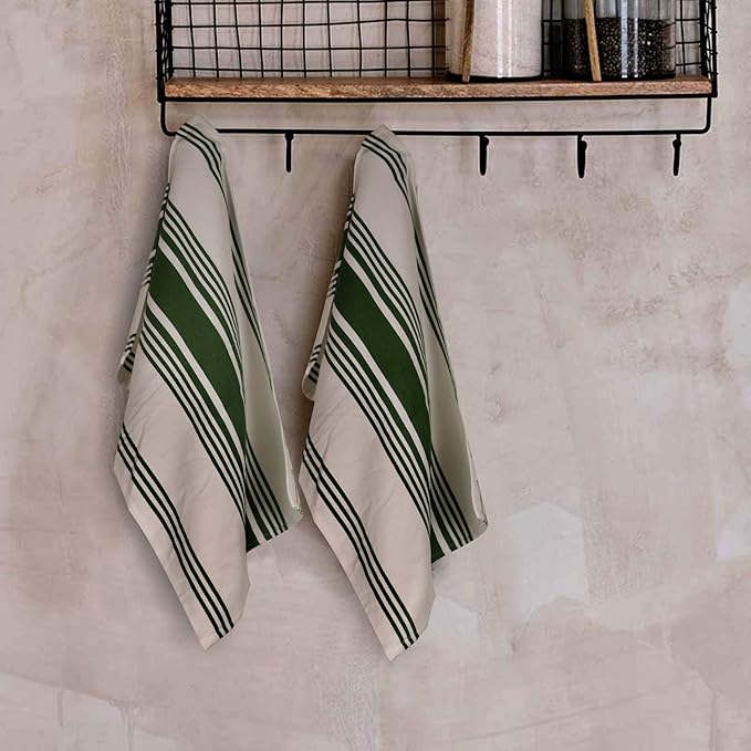 Urban Villa Kitchen Towels 100% Cotton Dish Towels for Kitchen (Set of 6)20”x30” Dish Cloths Highly Absorbent Kitchen Linen Set with Hanging Loop Perfect for Drying Dishes Cleaning Towels-Green White