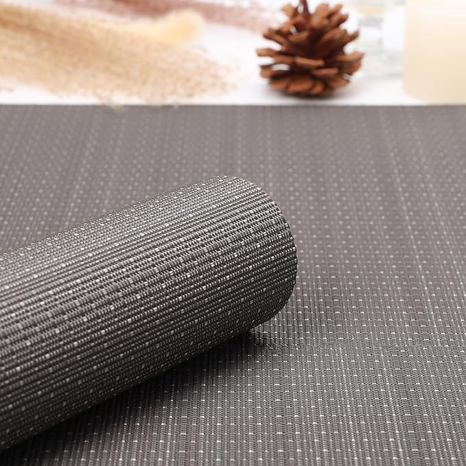 Myir JUN Placemats Set of 8, Vinyl Woven Placemats Place Mats Indoor Set of 8 Washable Table Mats Non-Slip Place mats for Dining Table (Dark Gray, Set of 8)