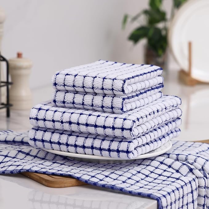 Homaxy Kitchen Towels and Dishcloths Set, 16 x 25 and 12 x 12 Inches, Set of 12 Cotton Terry Kitchen Dish Towels, Super Soft and Absorbent Dish Cloths, Blue