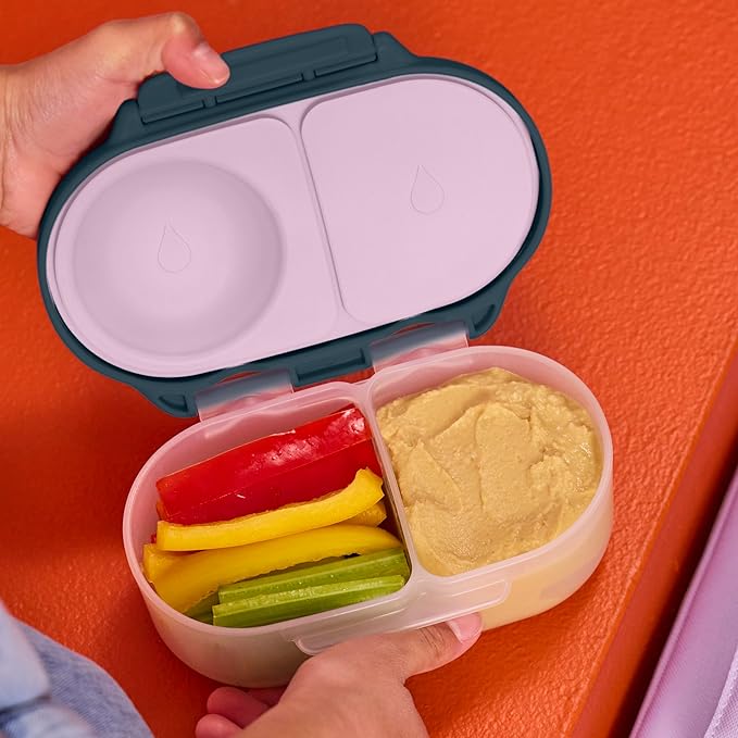 b.box Snack Box 2 Pack - Leak Proof Mini Bento Box for Kids & Toddlers, 2 Compartment Snack Containers for Kids, Dishwasher Safe, BPA Free, PFAS Free, Ages 4m+, 1 3/4 Cup Each (Strawberry + Indigo)
