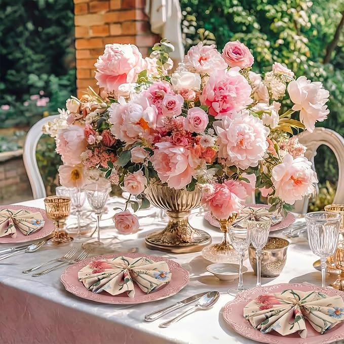 Funnymoom 24 Pcs Butterfly and Wild Flowers Cloth Napkins Floral Plants Reusable Napkins French Retro Toile Dinner Soft Absorbent for Summer Holiday Party