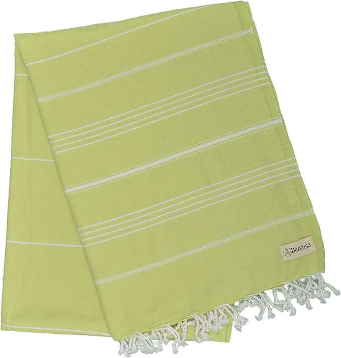 Bersuse Towels Anatolia XL Beach Blanket Throw Blanket Turkish Towel 100% Cotton Extra-Large Quick-Dry Lightweight Premium Peshtemal Towel - 61x82 Inches, Pistacho Green (Set of 6)