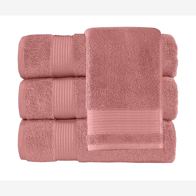 Classic Turkish Towels CTT - Premium 4 Piece Bath Towel Set, Made with 100% Turkish Cotton, Quick Drying, Highly Absorbent & Comfy Towels for Spa & Hotel | 30"x54" (Coral)