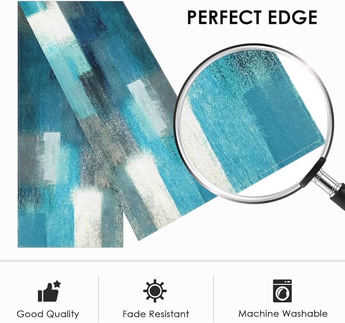Emvency Farmhouse Table Runner, Modern Teal and Grey Abstract Art Painting for Kitchen Coffee Table Family Dinners Holiday Parties Wedding Events Decor(13x60 inch)