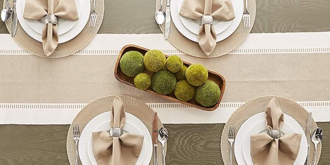 DII Dobby Stripe Woven Table Runner, 13x72 (13x77.5, Fringe Included), Stone
