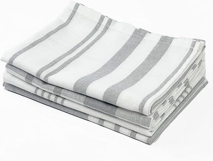Chardin home Recycled Cotton Assorted Woven Kitchen Towels Set, Grey-White | 18x28 Inch Kitchen/Dish Cloths Set of 4 |Super Absorbent Reusable Hand and countertop Towels, Ultra Soft Tea Towels